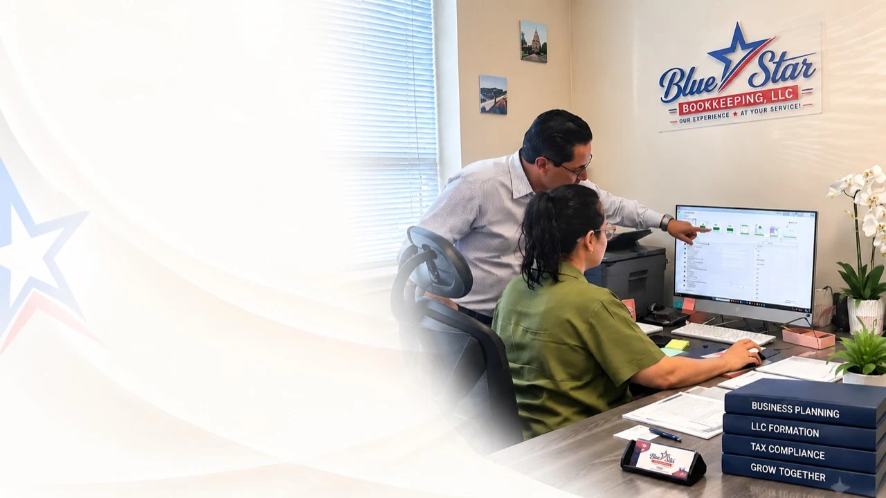 Business registration and planning guidance at the Blue Star Bookkeeping office in Austin