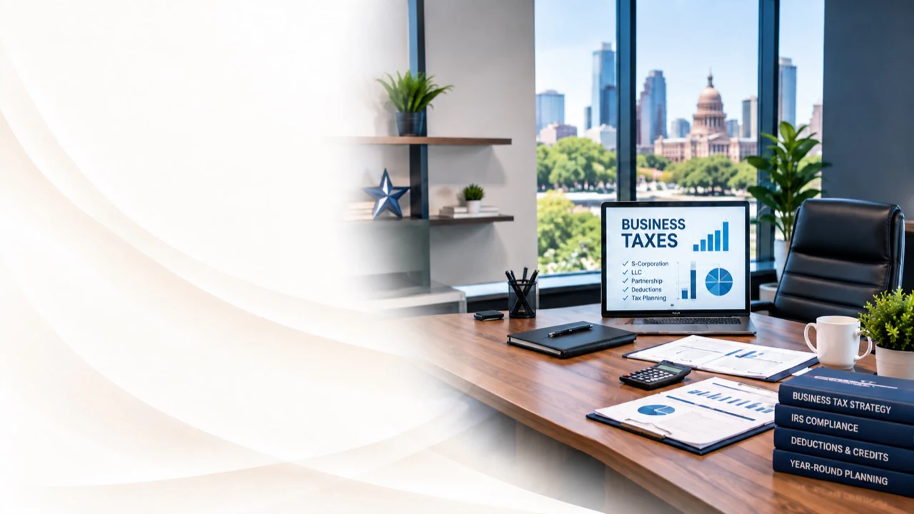 Área de planificación de impuestos empresariales con vista al centro de Austin y al Capitolio de Texas